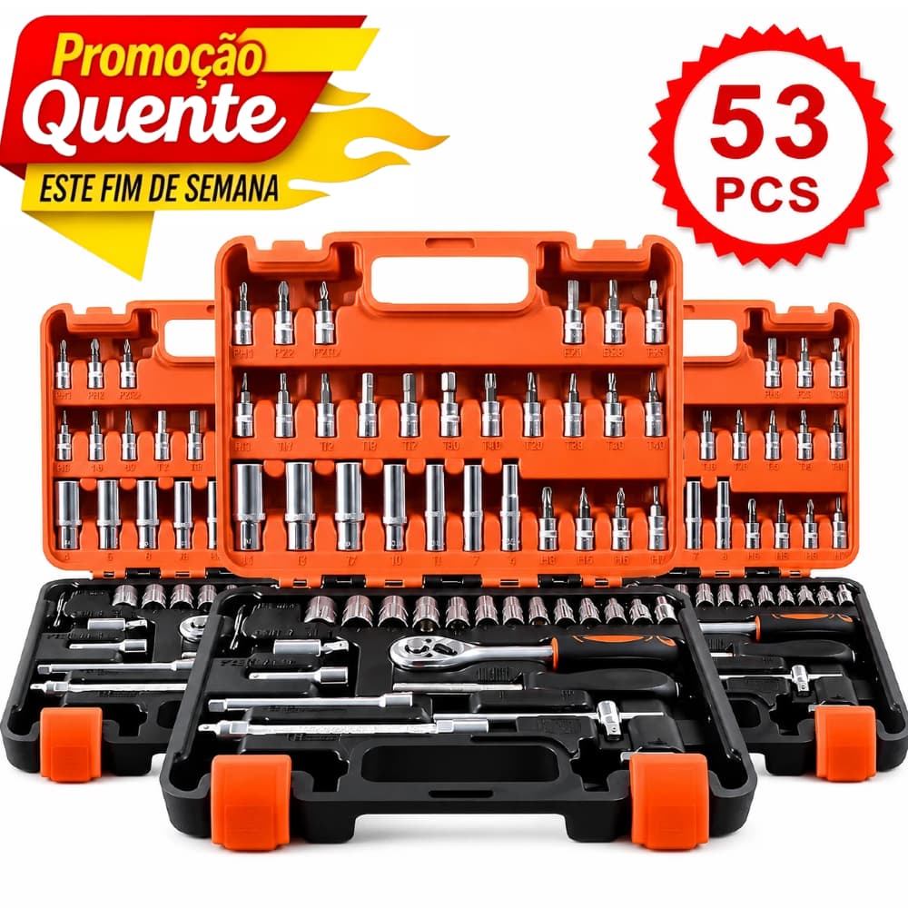 Kit 53 Peças Jogo Caixa De Ferramentas Chave Soquete  Multifuncional