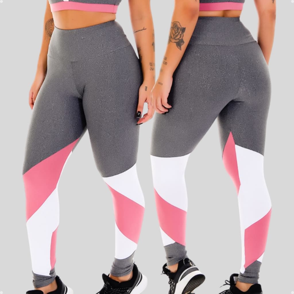 Calça Legging Fitness Academia Detalhe Tule Cintura Alta Roupa