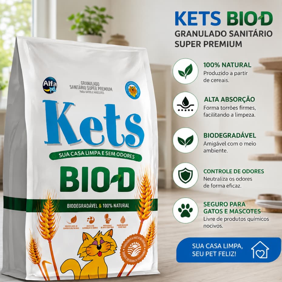 Areia Sanitária Higiênica Para Gatos Kets Bio-D Pacote de 3kg