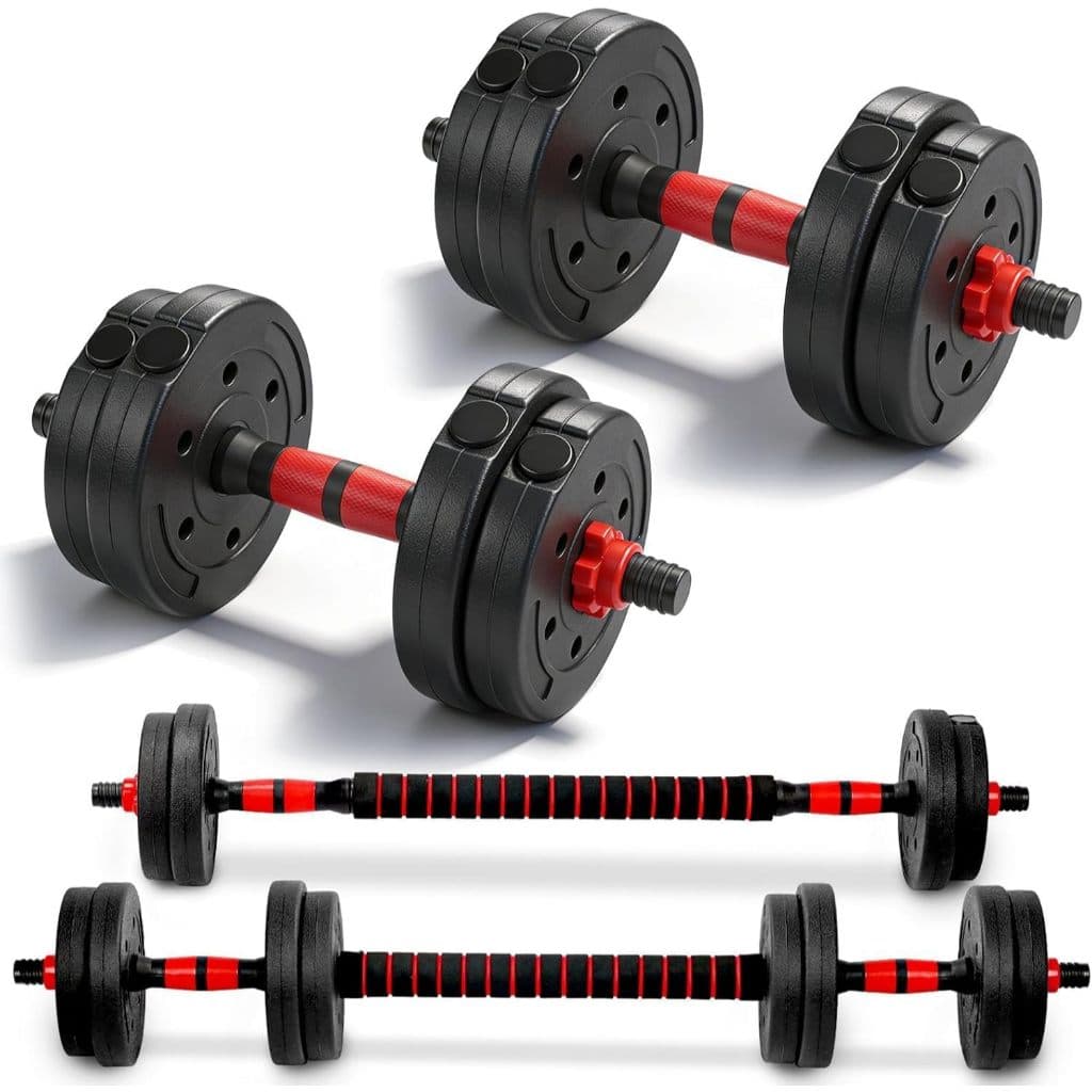 Kit Halteres Ajustáveis 20kg Barras Anilhas Academia Musculação Consport Preto e Vermelho