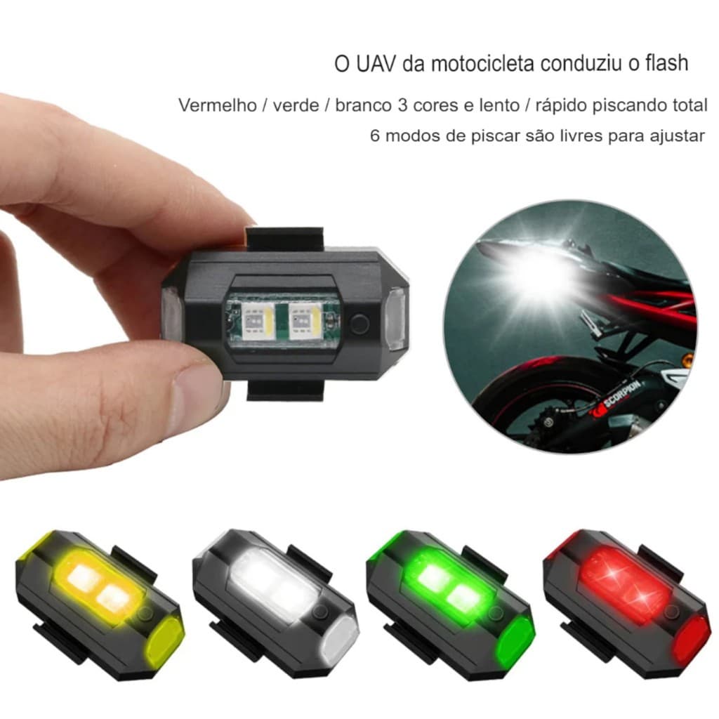 Strobo Led automotivo Sinalizador Para Bicicleta Moto LED 7 Cores Recarrevel USB