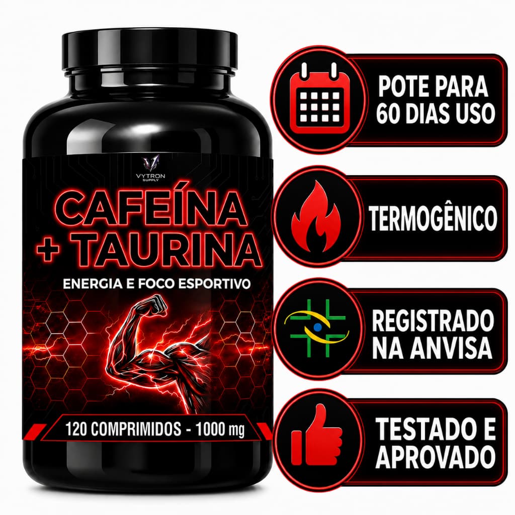 CAFEÍNA TERMOGÊNICO PRÉ TREINO + Taurina com 120 Comprimidos - POTE PARA 60 DIAS USO