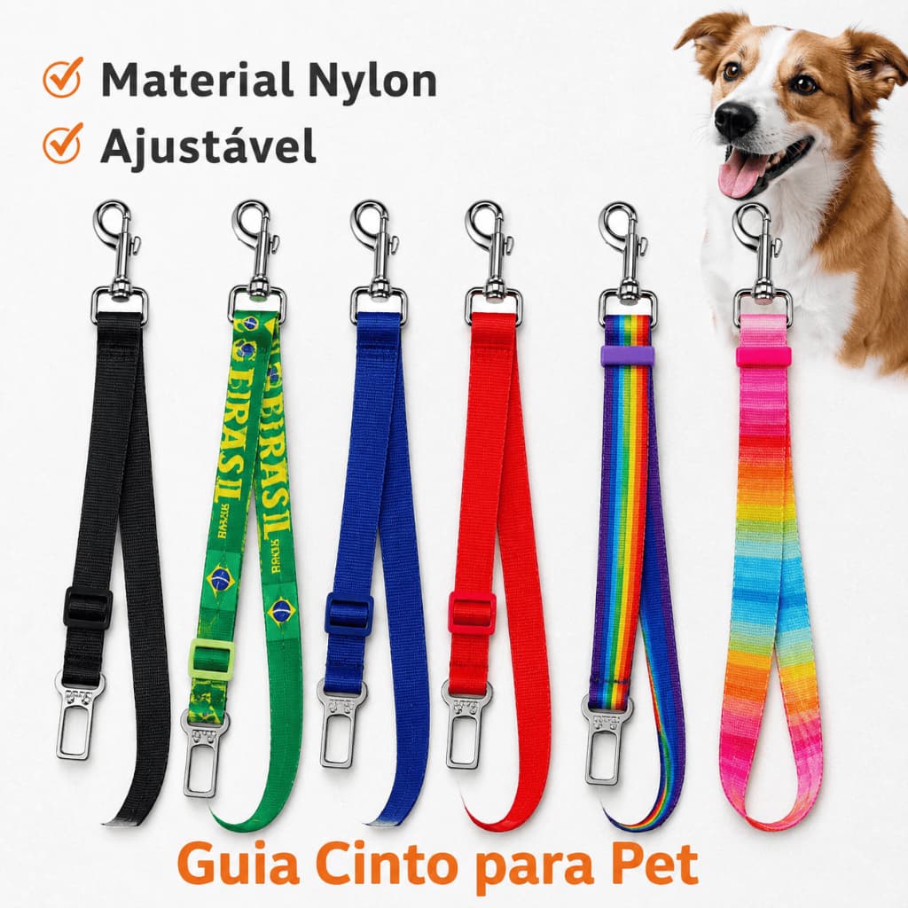 Guia Cinto de Segurança Pet Ajustável para Carro – Proteção e Conforto para Cães | Várias Cores