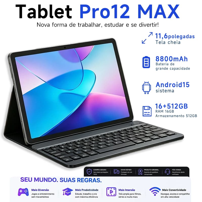 Tablet PRO12 16GB+512 GB HD 11.6inch Polegadas Tela Grande PC Android Dual SIM Card WIFI Online 5G