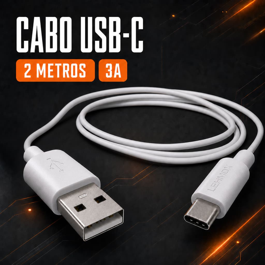 Cabo Carregamento Turbo 2 Metros Tipo C para iPhone IOS Android Câmera Vídeo Game Celular PowerBank