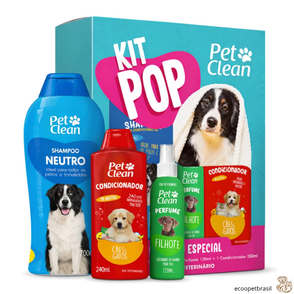 KIT Banho Pop Pet Clean - 1 Shampoo + 1 Perfume + 1 Condicionador para Cachorro Cães e Gatos