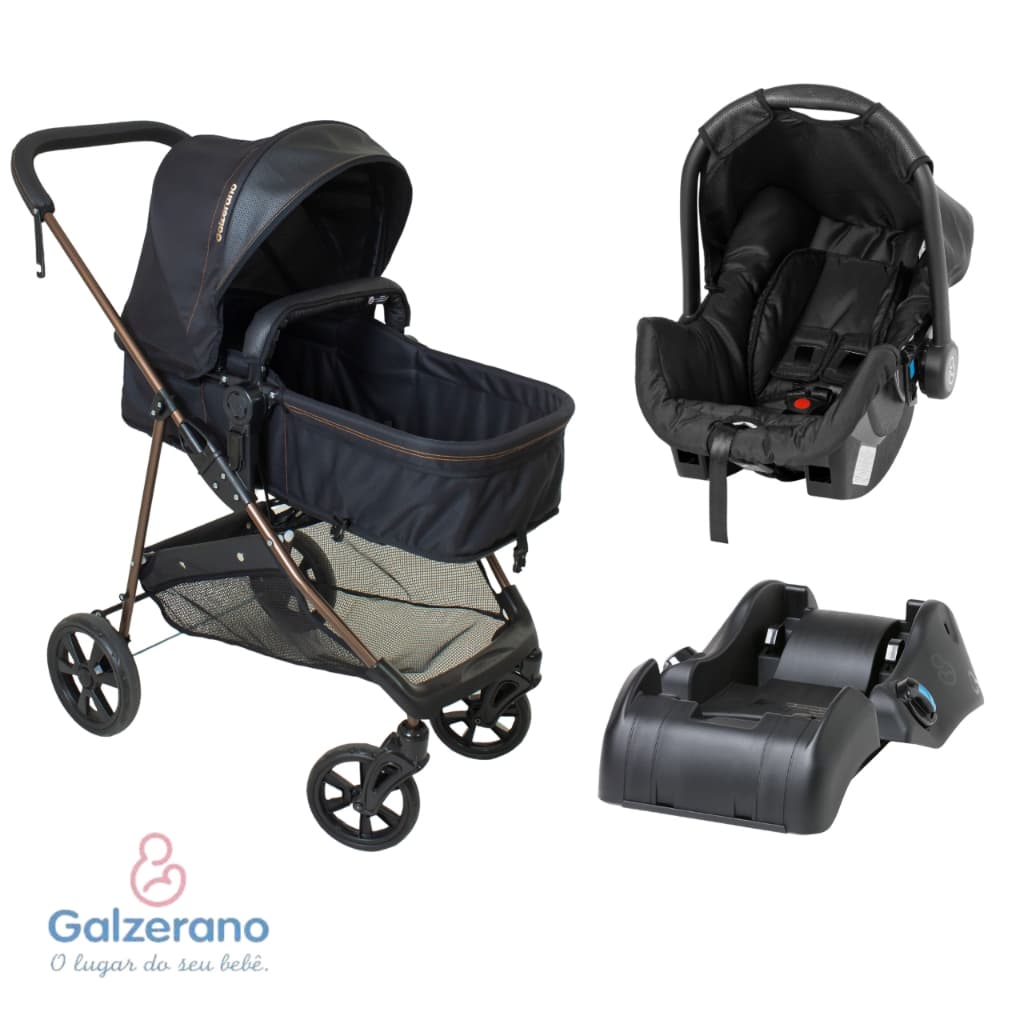 Carrinho de Bebê Galzerano + Bebê Conforto e Base Napoli Galzerano Trio até 22kg Carrinho Berço Passeio