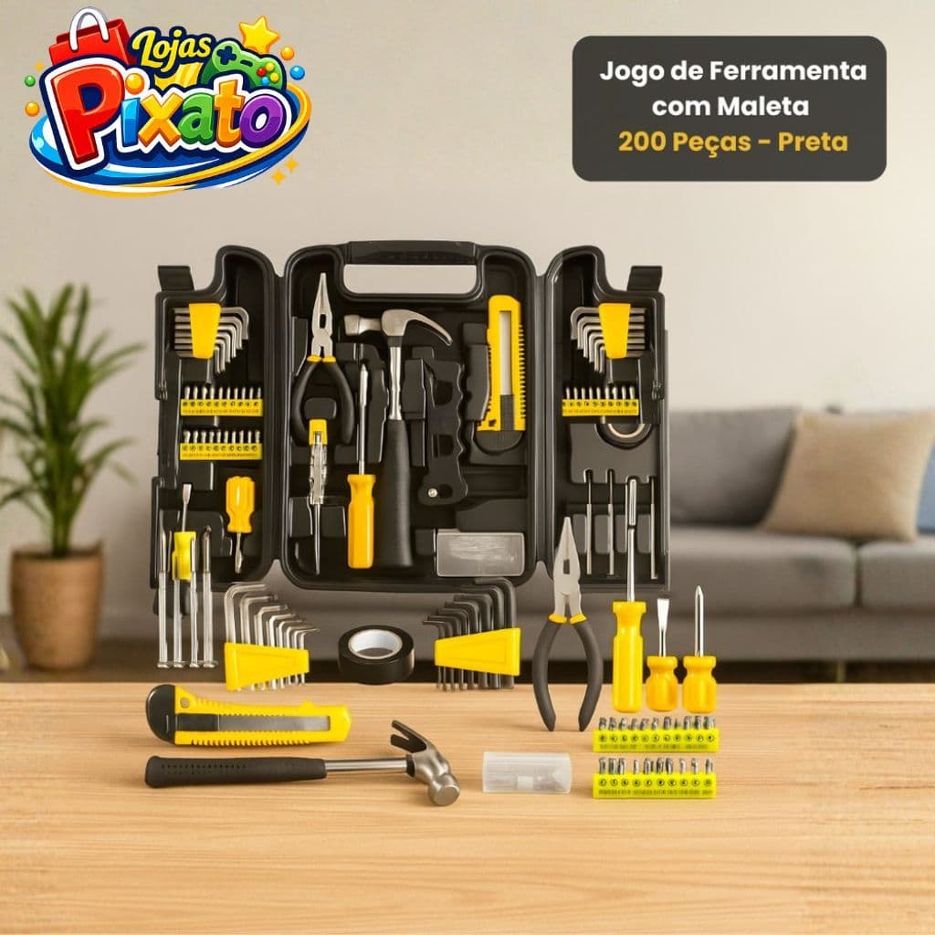 Jogo Maleta Kit Ferramentas 200 Peças Completo Chaves Alicate Martelo Serra Estilete Fita Isolante