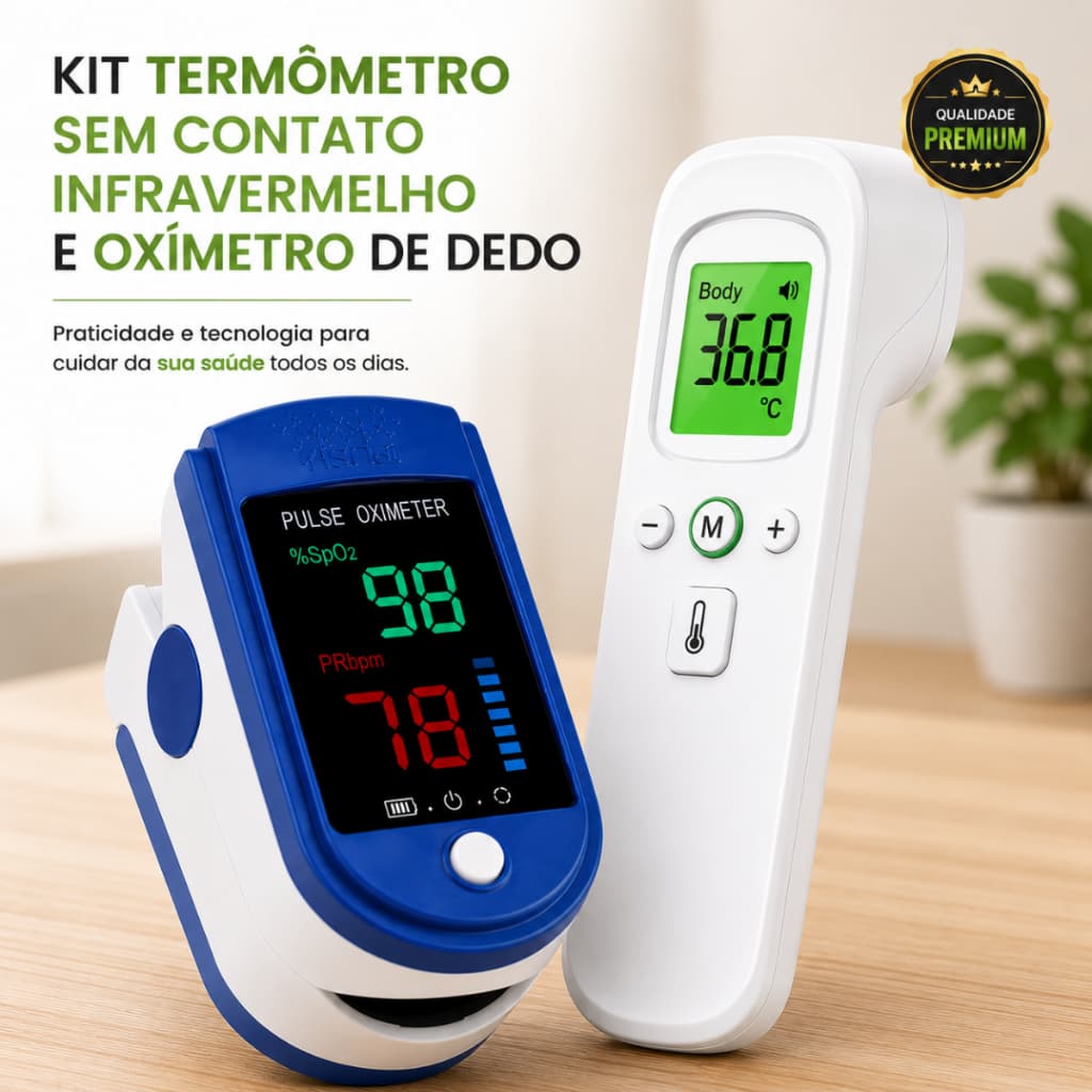 Termômetro Digital Sem Contato + Oxímetro Digital Pulse Lk87 Adulto Pediátrico