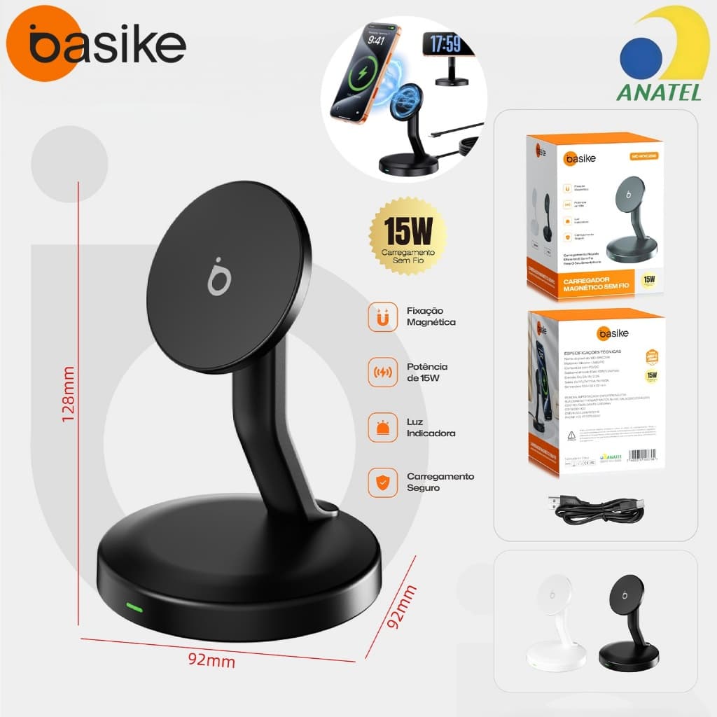BASIKE Base de carregamento sem fio magnética Carregador Rápido para iPhone, Apple Watch e AirPods