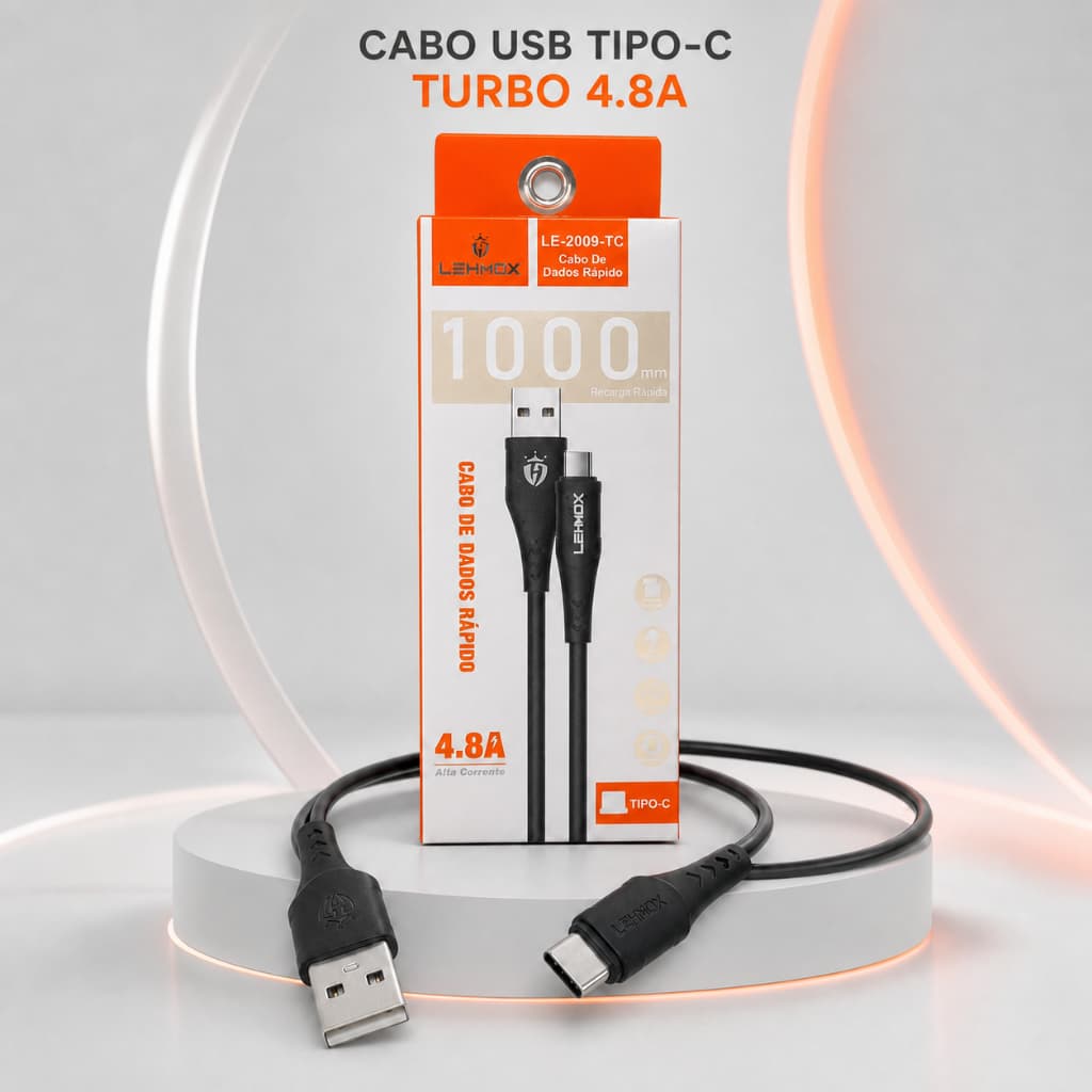 Cabo USB Tipo C Turbo Carga Rápida 4.8A Reforçado | Compatível com Celular Tablet iPad Android iOS iPhone Apple Samsung