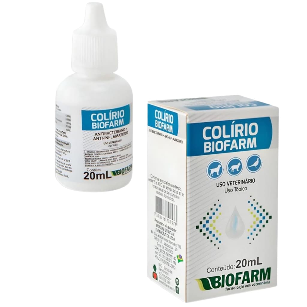 Colírio Antibacteriano Tratamento Ocular Para Cachorros e Gatos - 20ml - Biofarm
