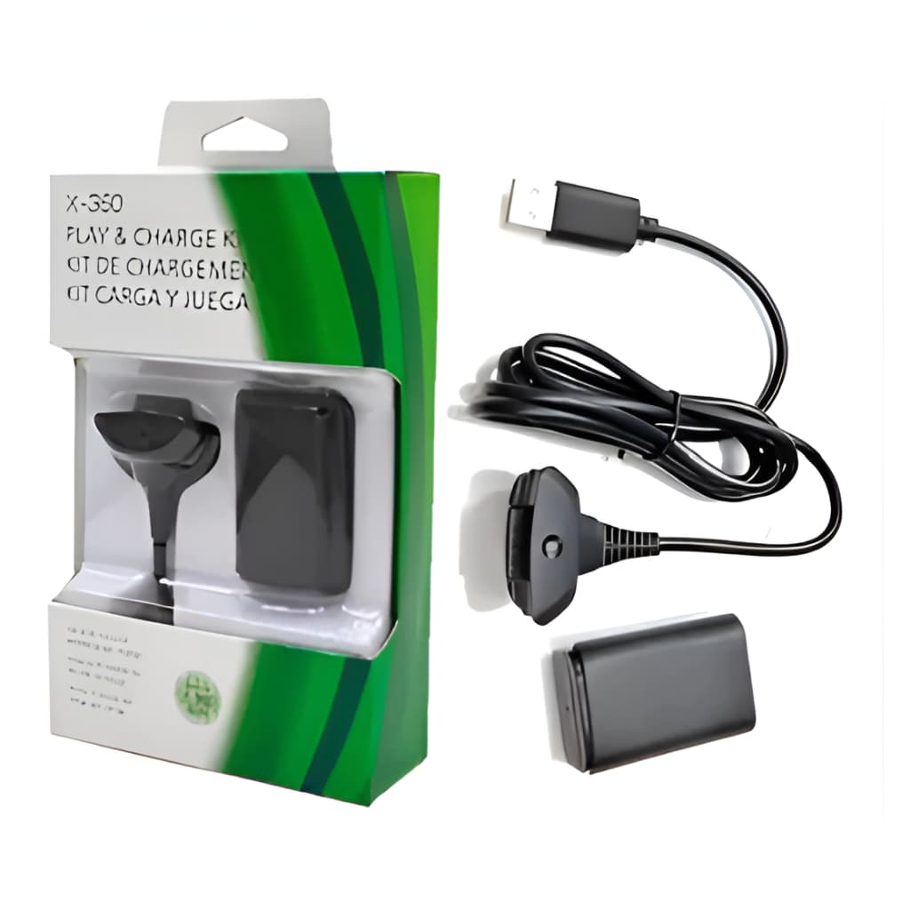 Bateria P/ Controle Xbox 360 + 1 Cabo Carregador 1.4m Carregador Controle PC Video Game