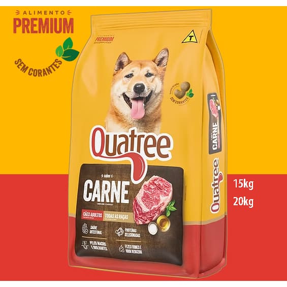 Ração Quatree Cães Adultos Todas as Raças Carne - 15kg (maximo 1 pct por pedido)