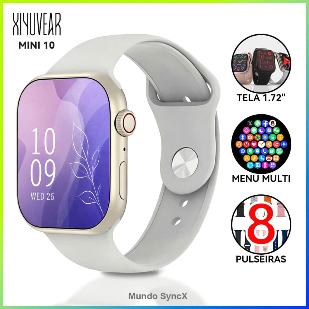 Smartwatch XiYuVear Mini 10, Relógio Inteligente com Chamadas Bluetooth, 23 Modos Esportivos e Carregamento Magnético