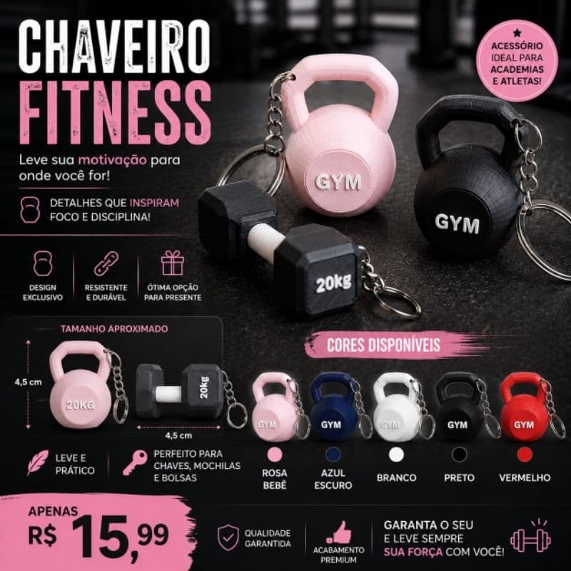CHAVEIRO HALTERES DE ACADEMIA EM MINIATURA ANILHA, KETTLEBELL,HALTER
