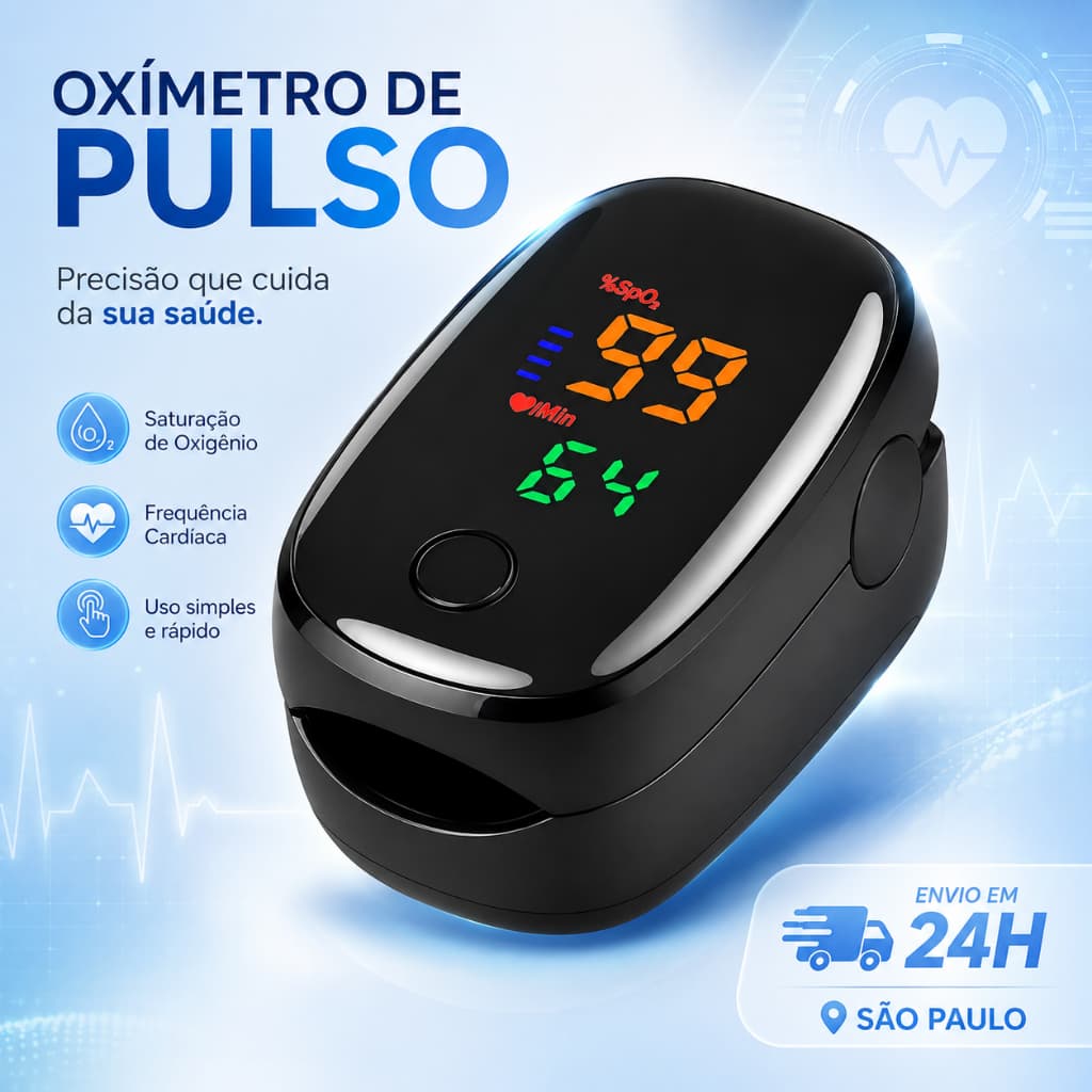 Oxímetro de Pulso Digital para Dedo Medidor de Oxigênio no Sangue e Batimentos Cardíacos