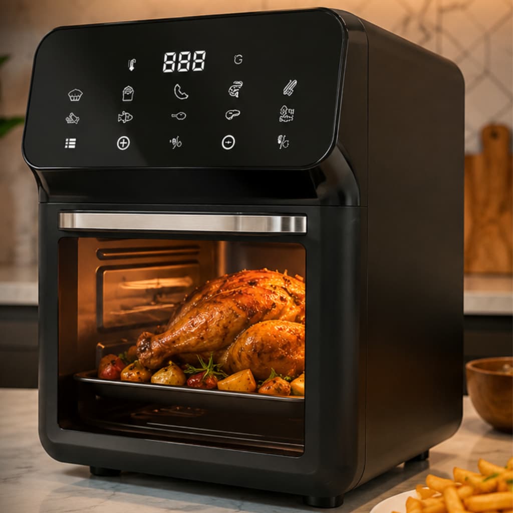 Air Fryer Forno 10 Litros 220V Digital 1350W Painel Touch Sem Óleo Fritadeira Oven Preta Moderna