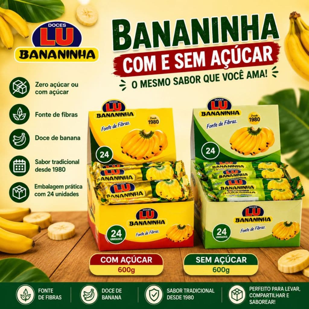 Doce Bananinha Com Ou Sem Açucar 600gr 24 unidades De 25g Saudável