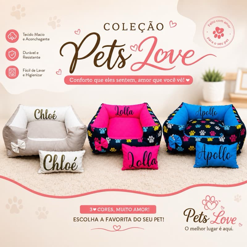 Cama para Pet Personalizado com NOME e travesseiro Caminha Pet Casinha Pet