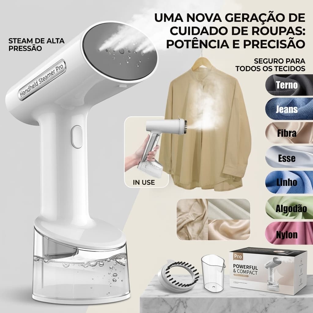 Passadeira A Vapor Portátil Vaporizador de Roupas Ferro 220V Profissional Higienizador Viagem Tanque 350ml