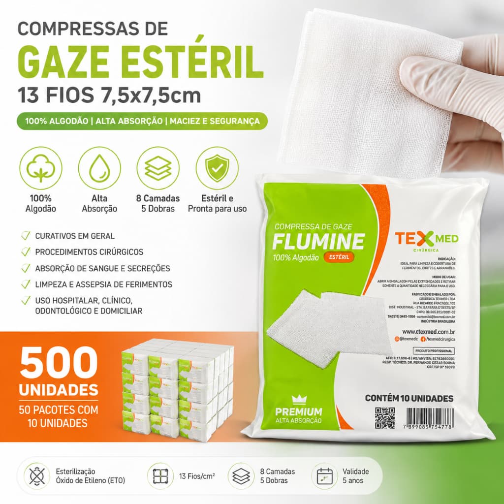 Compressa De Gaze Pacote Estéril Com Kit 500 Unidades