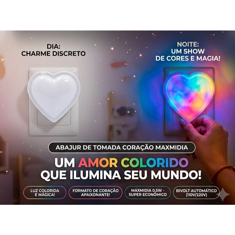 Abajur LED Coração de Tomada Luminária LED Coração de Tomada Decoração para Quarto Abajur Coração