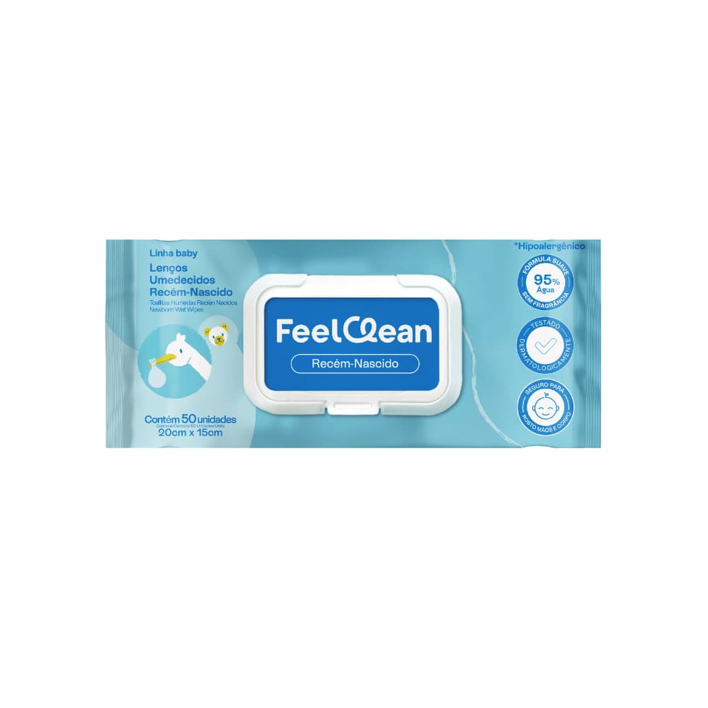 Toalhinhas Umedecidas Lenços Umedecidos FEELCLEAN Recém Nascido e todas Idades 50 unidades