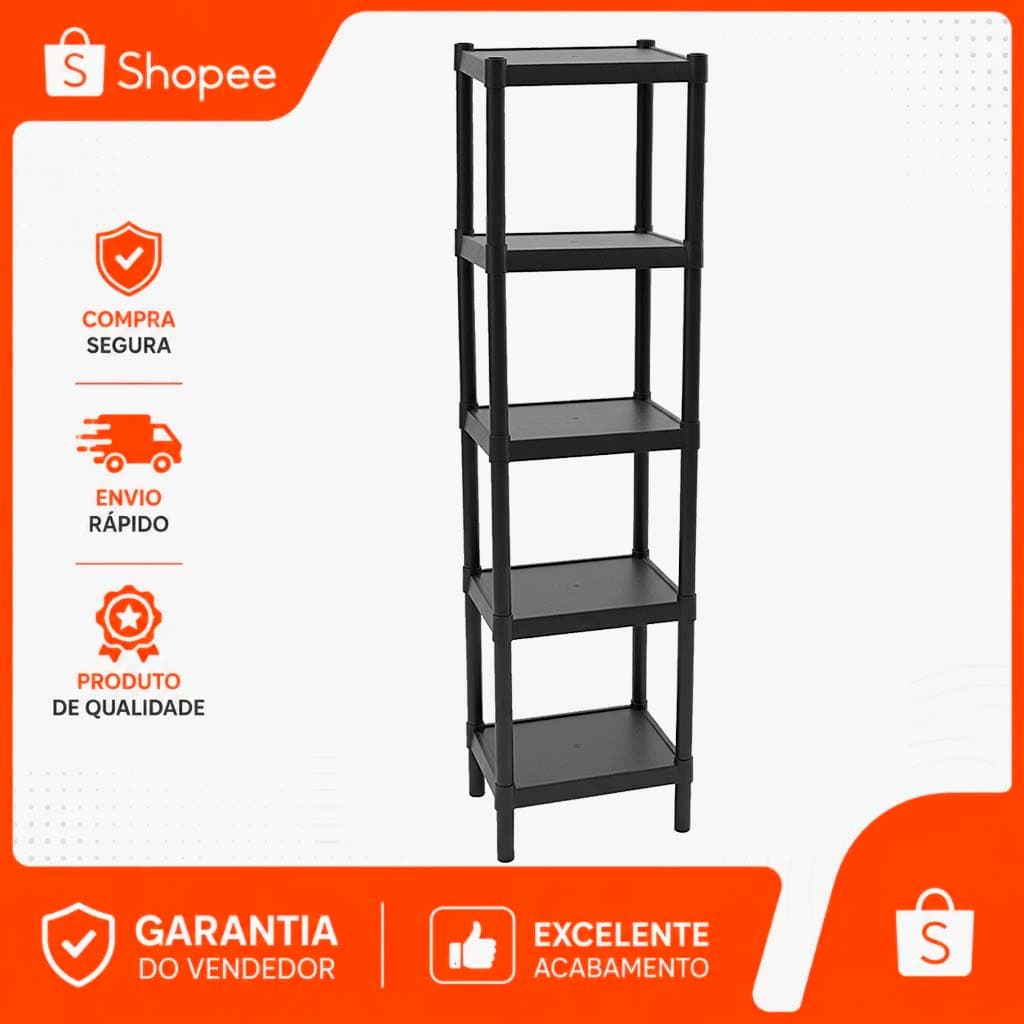 Estante Plástica Modular 5 Andares Multiuso Prateleira Organizadora Banheiro, Cozinha, Lavanderia, Escritório, Sapateira