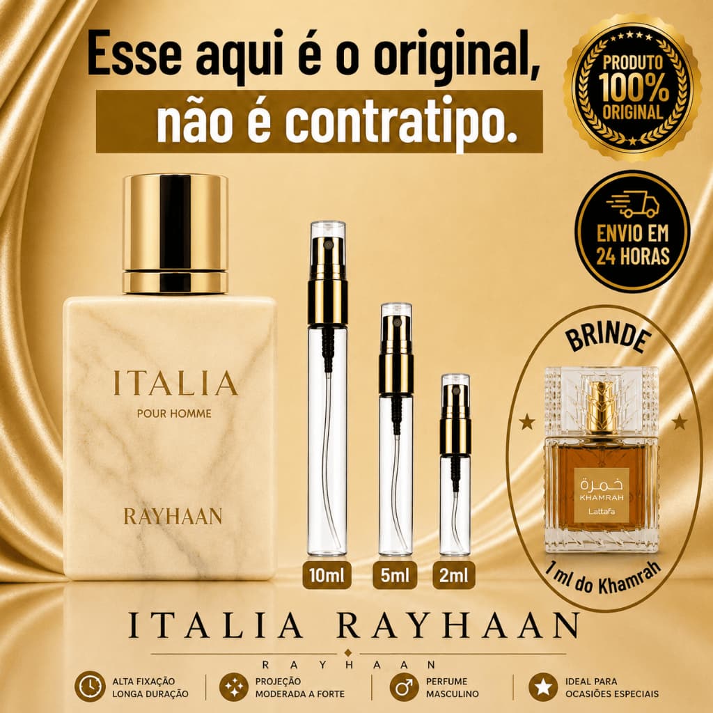 Italia Rayhaan Perfume Árabe Masculino  - 100% ORIGINAL - Importado - Alta Fixação - Alta Projeção - Doce /