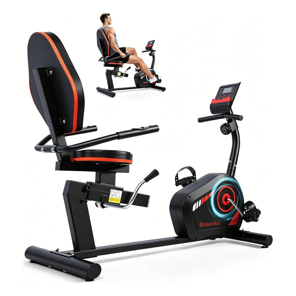 Bicicleta Ergométrica Horizontal Magnética Pro, Monitor Digital, 8 Níveis de Ajuste,Sensor de Pulsação e Pedal com Cinta