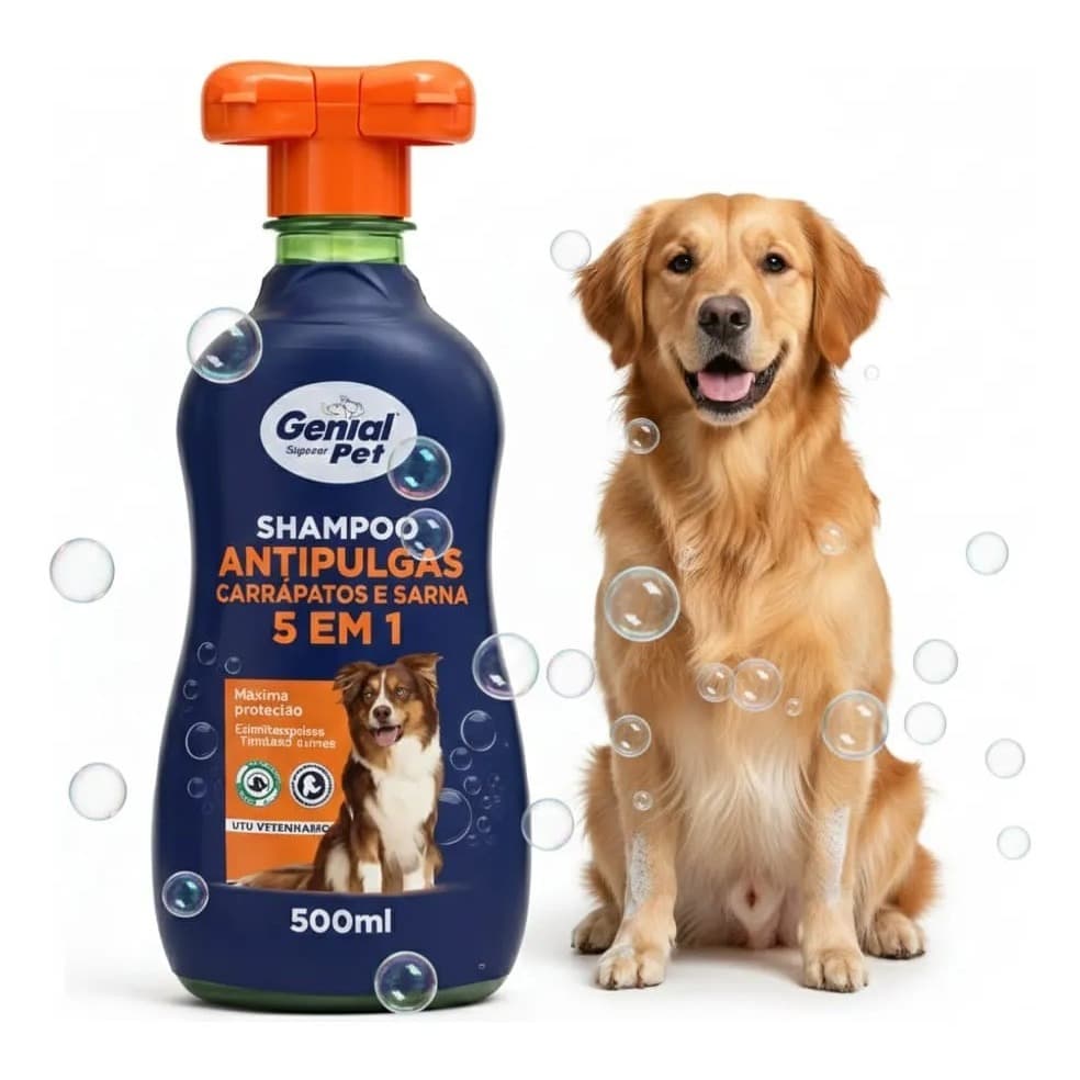 Shampoo Anti Pulgas E Carrapato Para Cães E Gatos 5 Em 1 500ml Genial pet