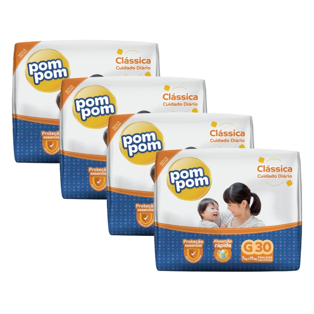 Kit 4 Fralda Descartável Infantil Pom Pom Clássica