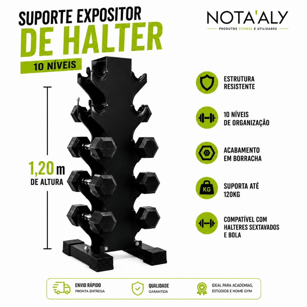 Suporte Expositor Torre 10 Pares Halteres Peso Sextavado/Bola Academia Hartwit Fitness