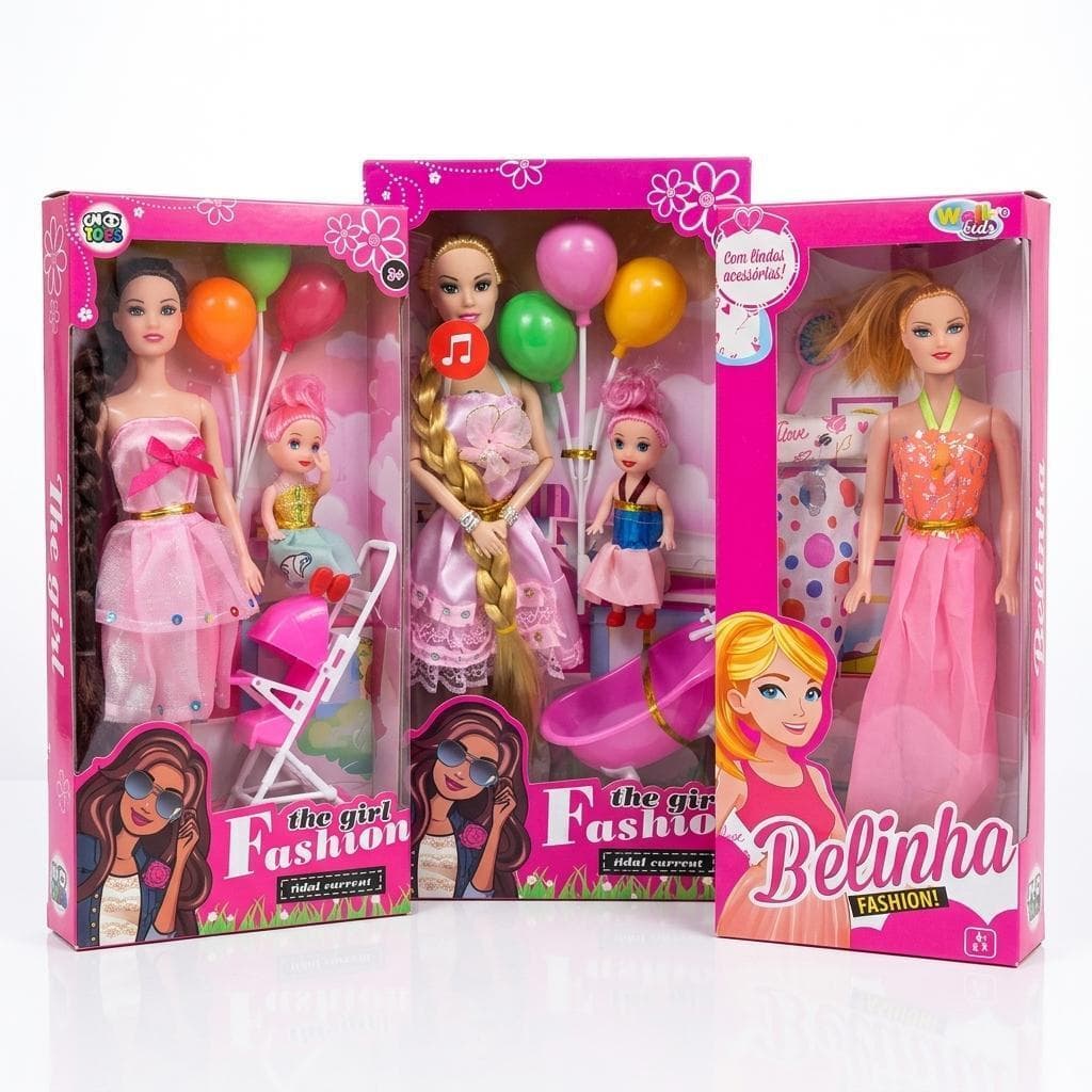 Boneca Articulada Com Acessórios Bebê Carrinho Banheira Roupas Presente Menina Infantil