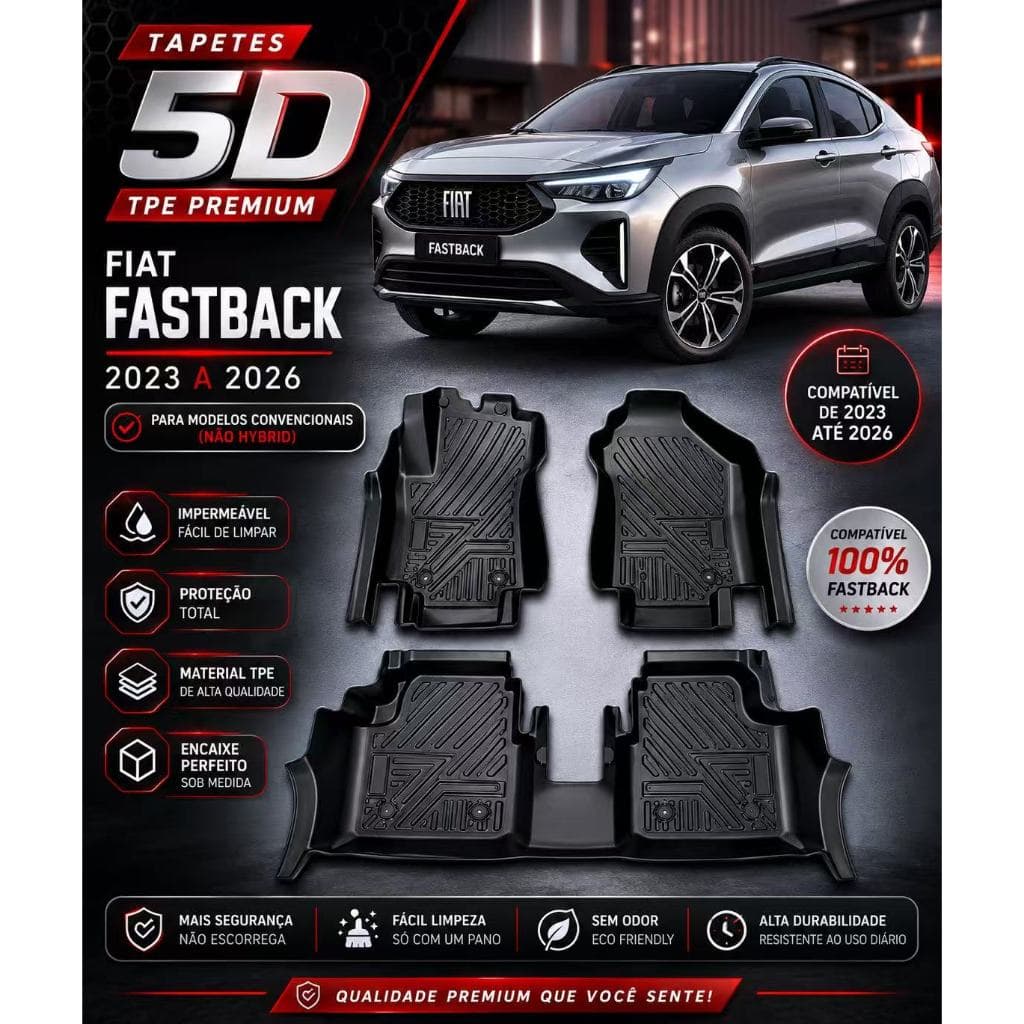 Tapete Bandeja Automotivo TPE 5D Sob Medida FIAT FAST BACK (2023-2026)(Não é compatível com a versão híbrida)