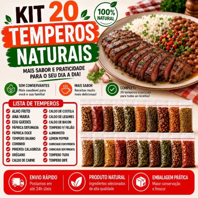 Kit Temperos Completos Para Cozinha 20 Unidades Naturais Sem Conservantes