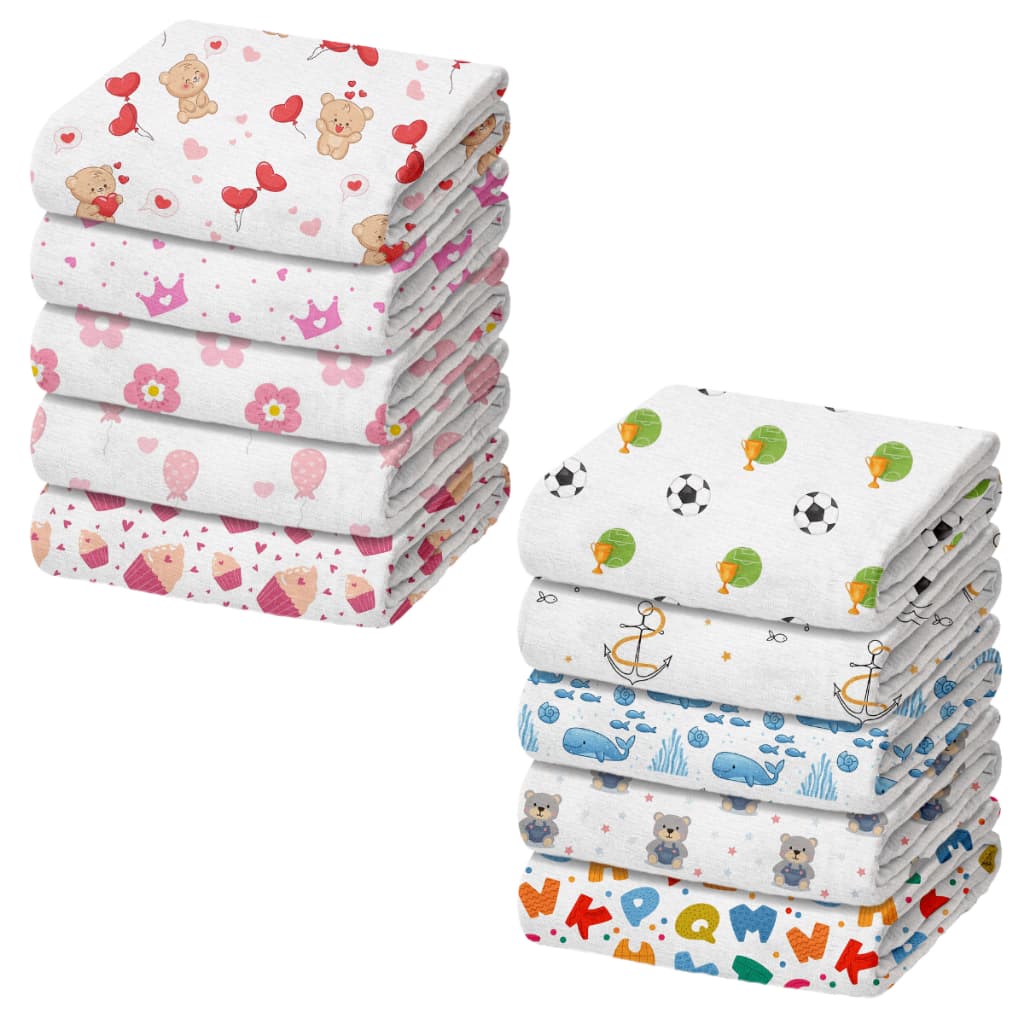 Pacote Com 5 Fraldas de Pano Multiuso Modelo Luxo 70cm x 70cm Grande Sortidas Duplo para Bebês e Recém-Nascido Grosso