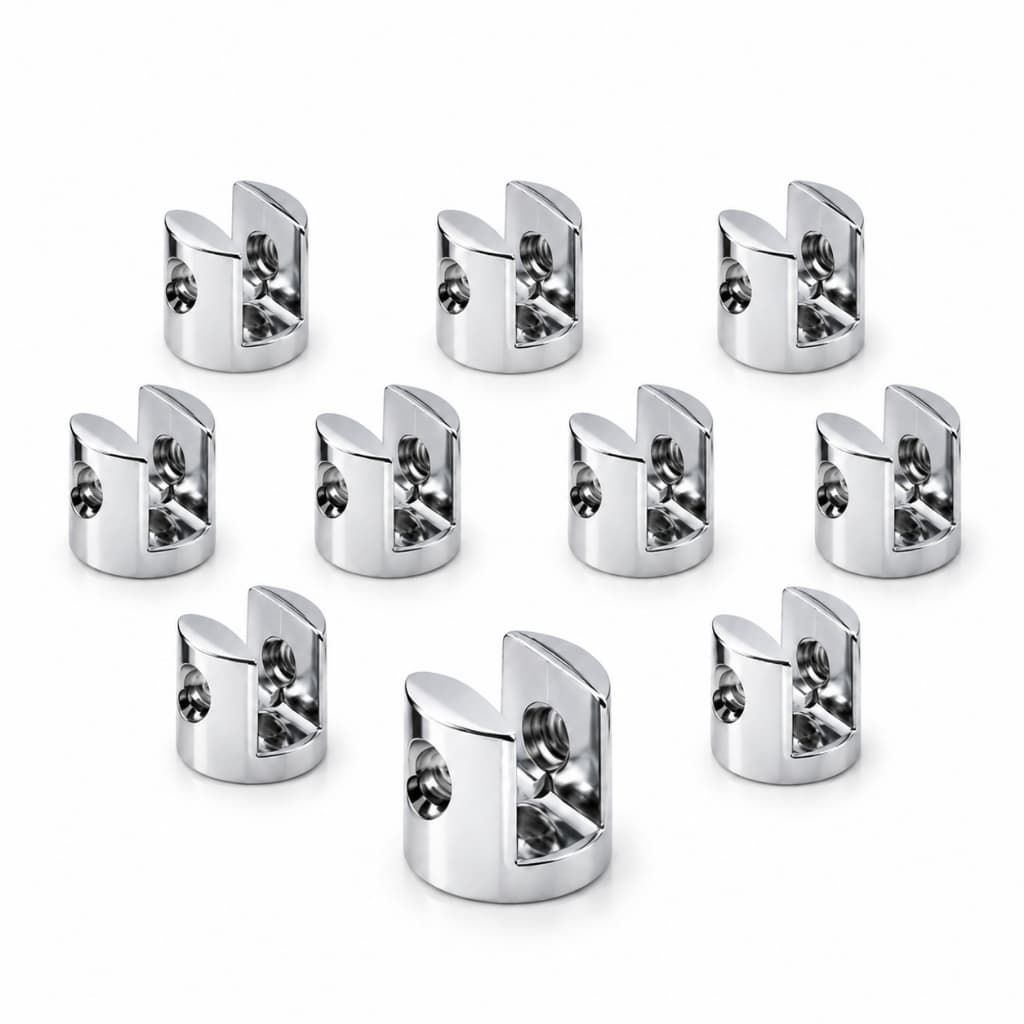 Kit 10 Suportes Fenda para Prateleira de Vidro 6mm em Zamac Cromado Fixação de Parede 2 Furos