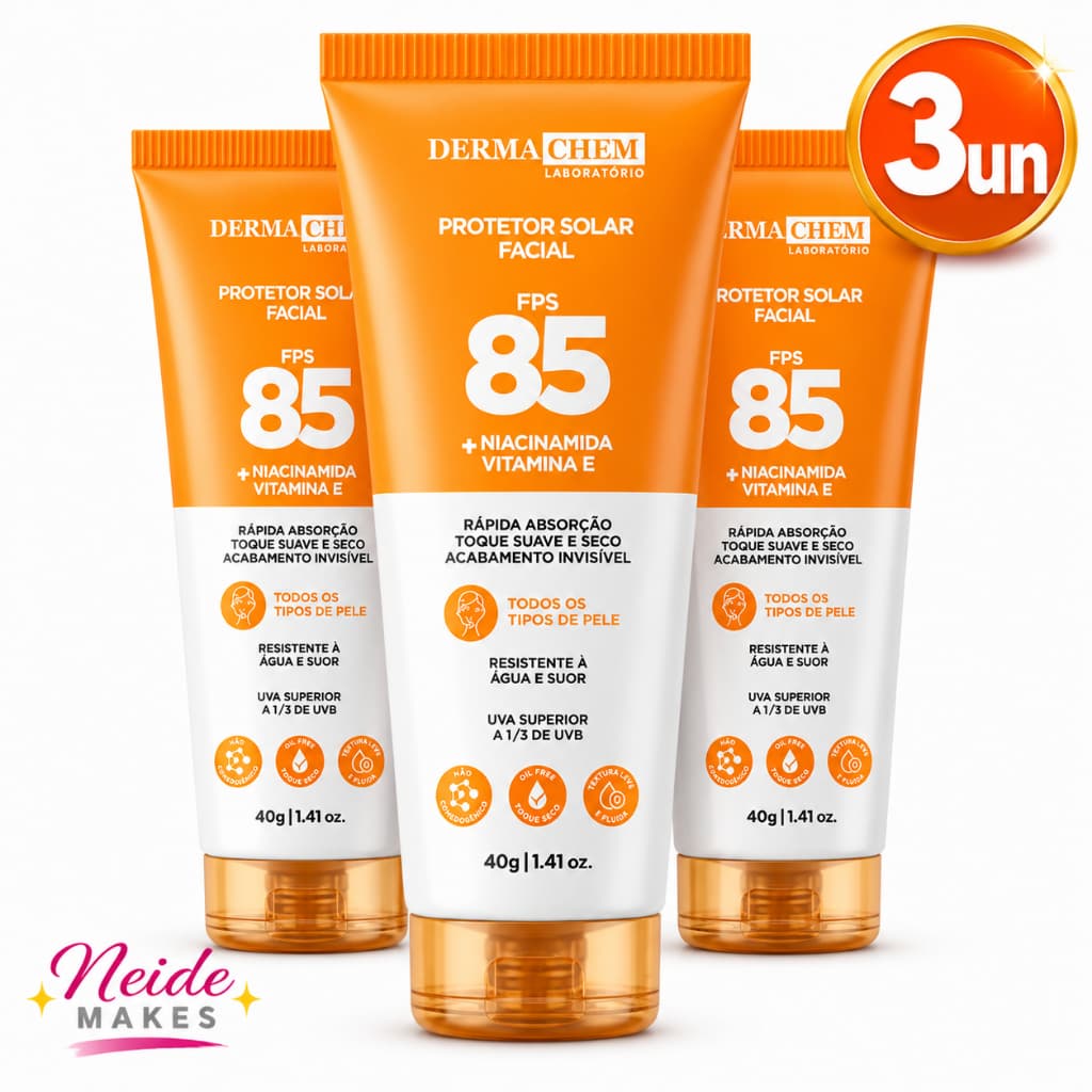 Kit 3 Protetor Solar Rosto fps 85 Toque Seco Rápida Absorção Toque Suave Dermachem