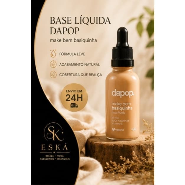 Base Líquida Dapop Make Bem Basiquinha Oil Free Ácido Hialurônico + Vitamina E Alta Cobertura