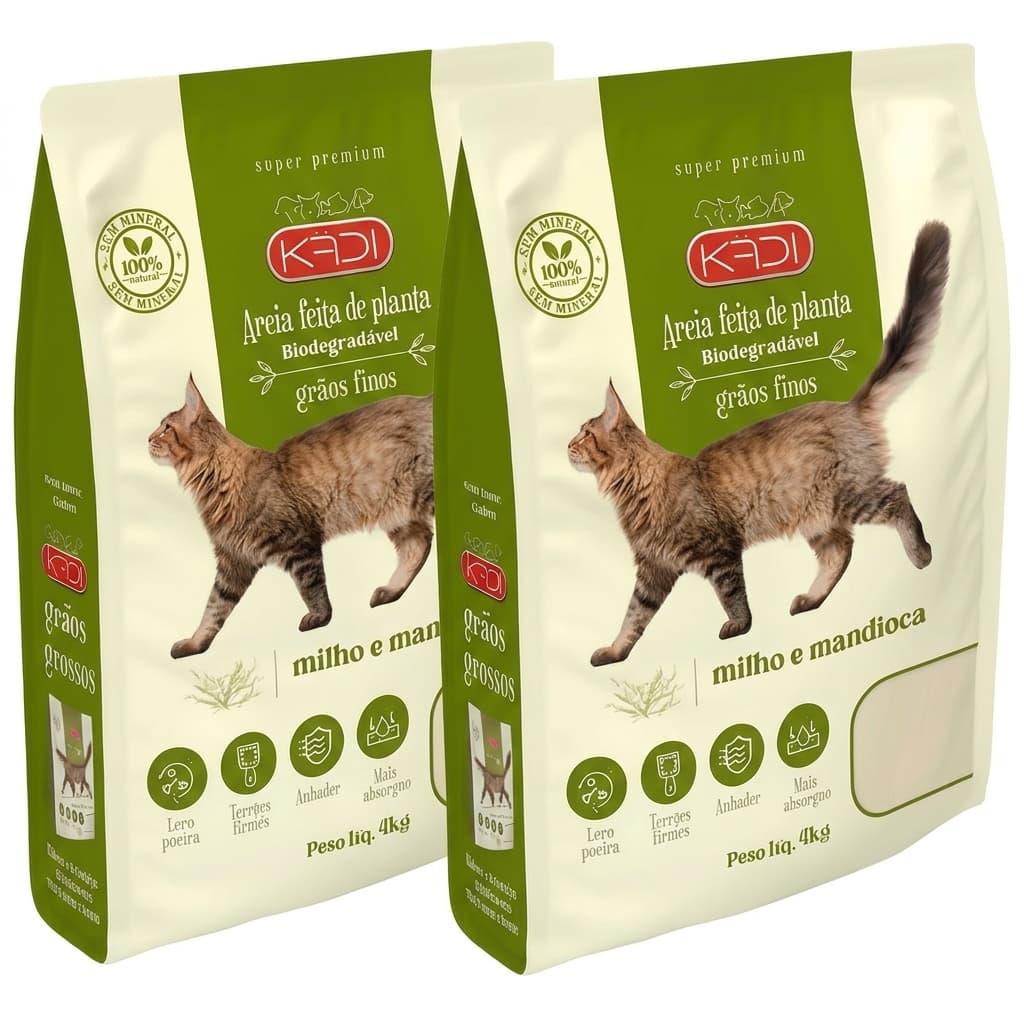 Kit 2x Areia Sanitária Kadi Grãos Finos 8kg Biodegradável Gatos, Milho e Mandioca aquela areia que vira torroes
