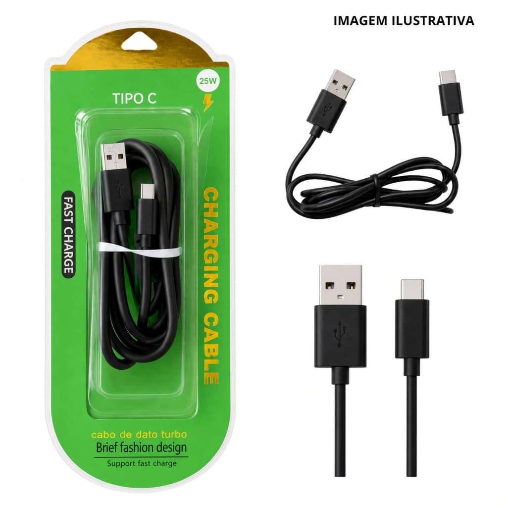 Cabo Carregador Turbo Tipo C USB Carga Rapida Reforcado Compativel Android Celular Tablet Caixa de Som