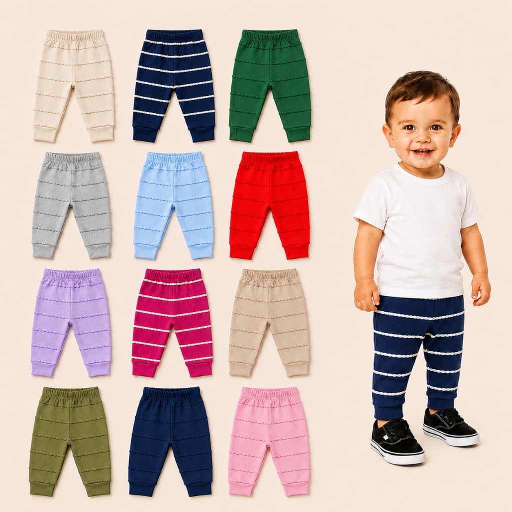 Kit Sortido 5 Calças Infantis Bebê Mijão Culote Canelado 100% Algodão Enxoval Menino Menina Roupinha Macia
