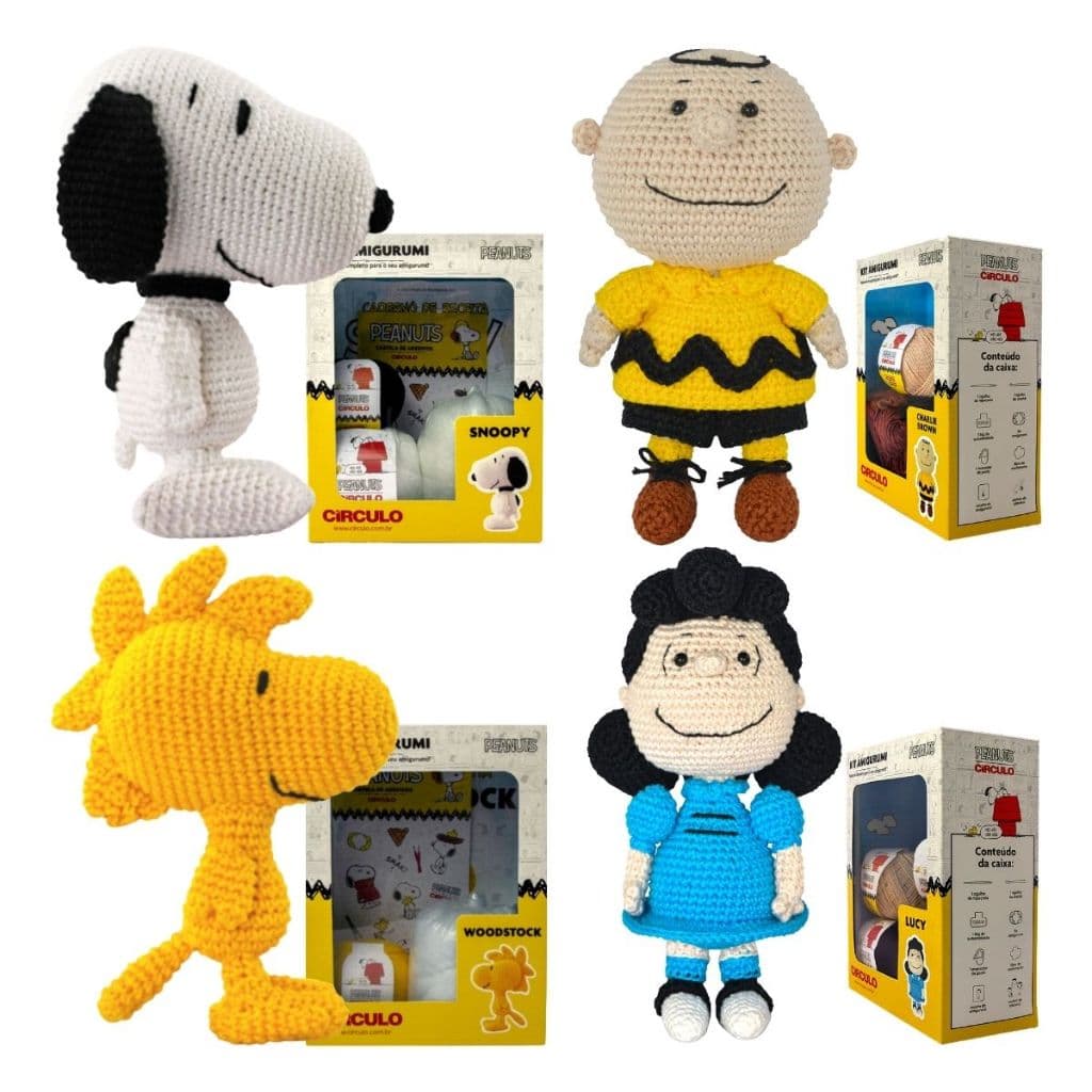 Kit Amigurumi Peanuts Snoopy E Woodstock Coleção Personagem Círculo Crochê Faça Você Mesmo