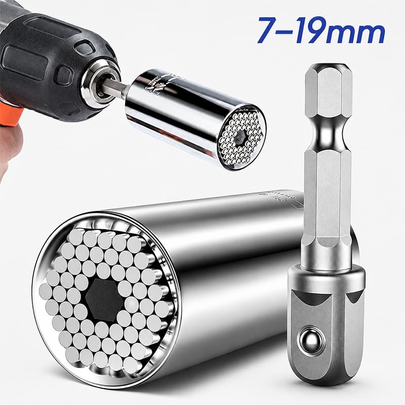 Chave Soquete Universal 7-19mm com Adaptador para Furadeira Parafusadeira Catraca Parafuso Porca Multiuso
