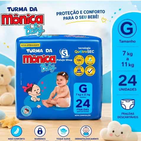 Fralda G Turma da Mônica Baby 7 a 11kg 24 Unidades Descartável Infantil