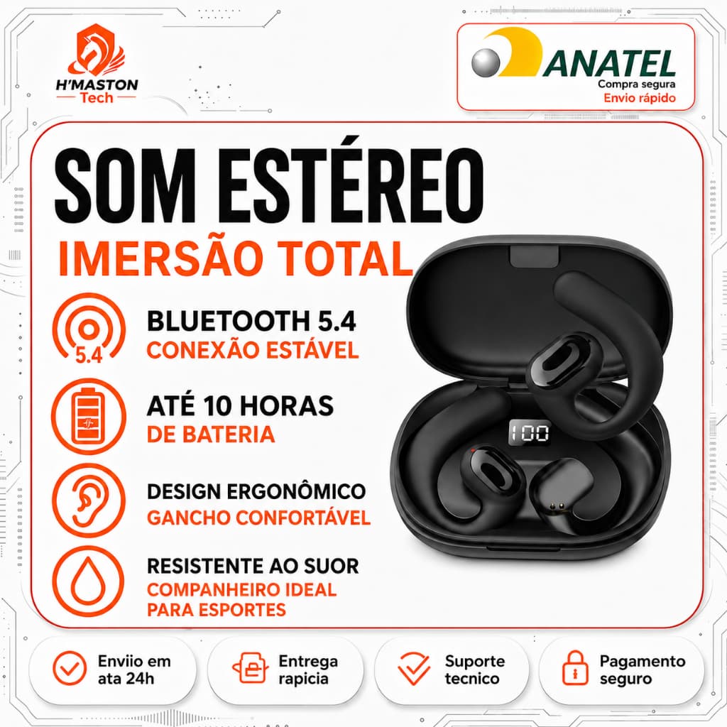 H'MASTON RS24 Fone De Ouvido Bluetooth Sem Fio Fone Sem Fio Bluetooth Fone Bluetooth Sem Fio Fone Que Prende Na Orelha