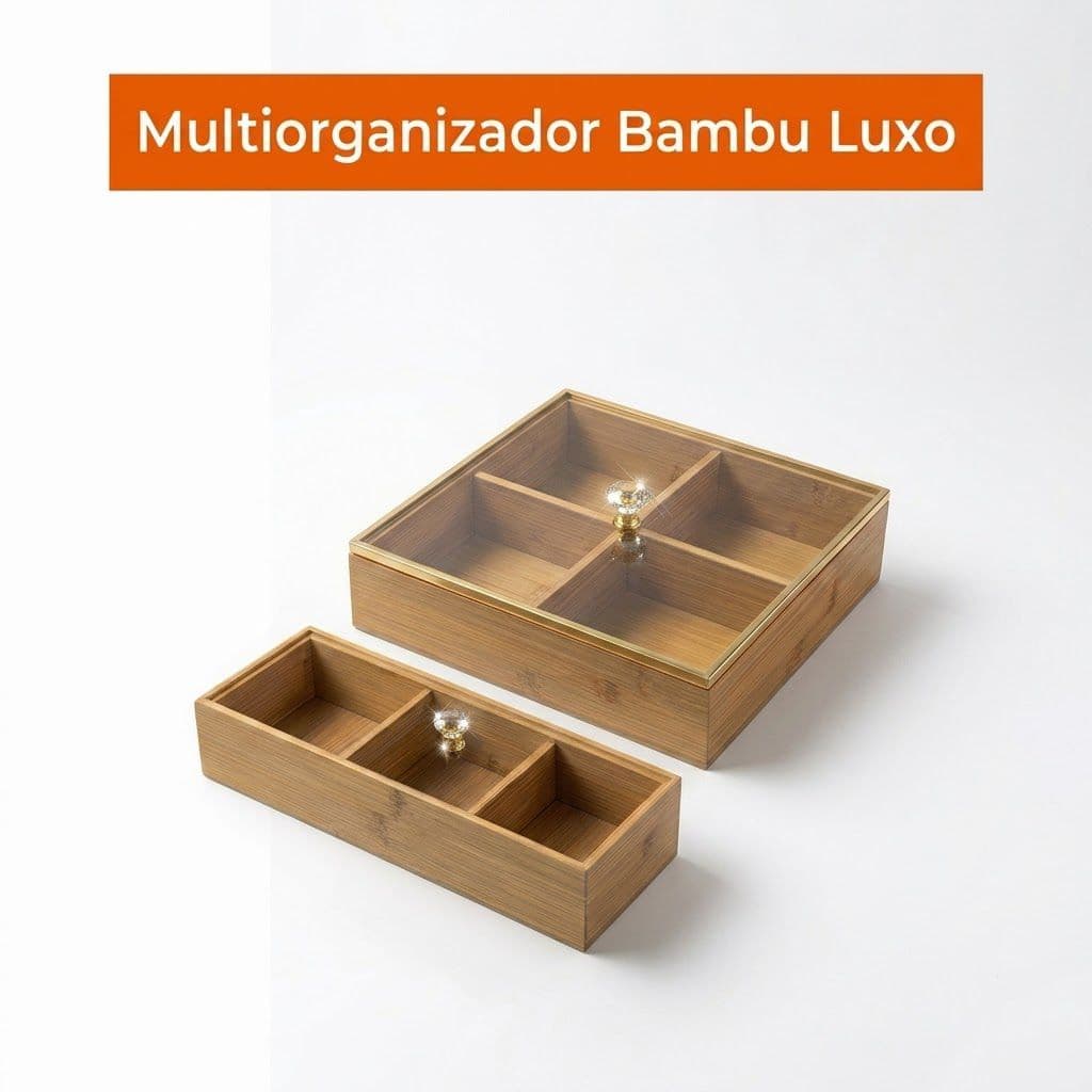 Kit Organizador Divisórias Multiuso Bambu Porta Chá Maquiagem Joias Bijuterias Cozinha Banheiro Luxo