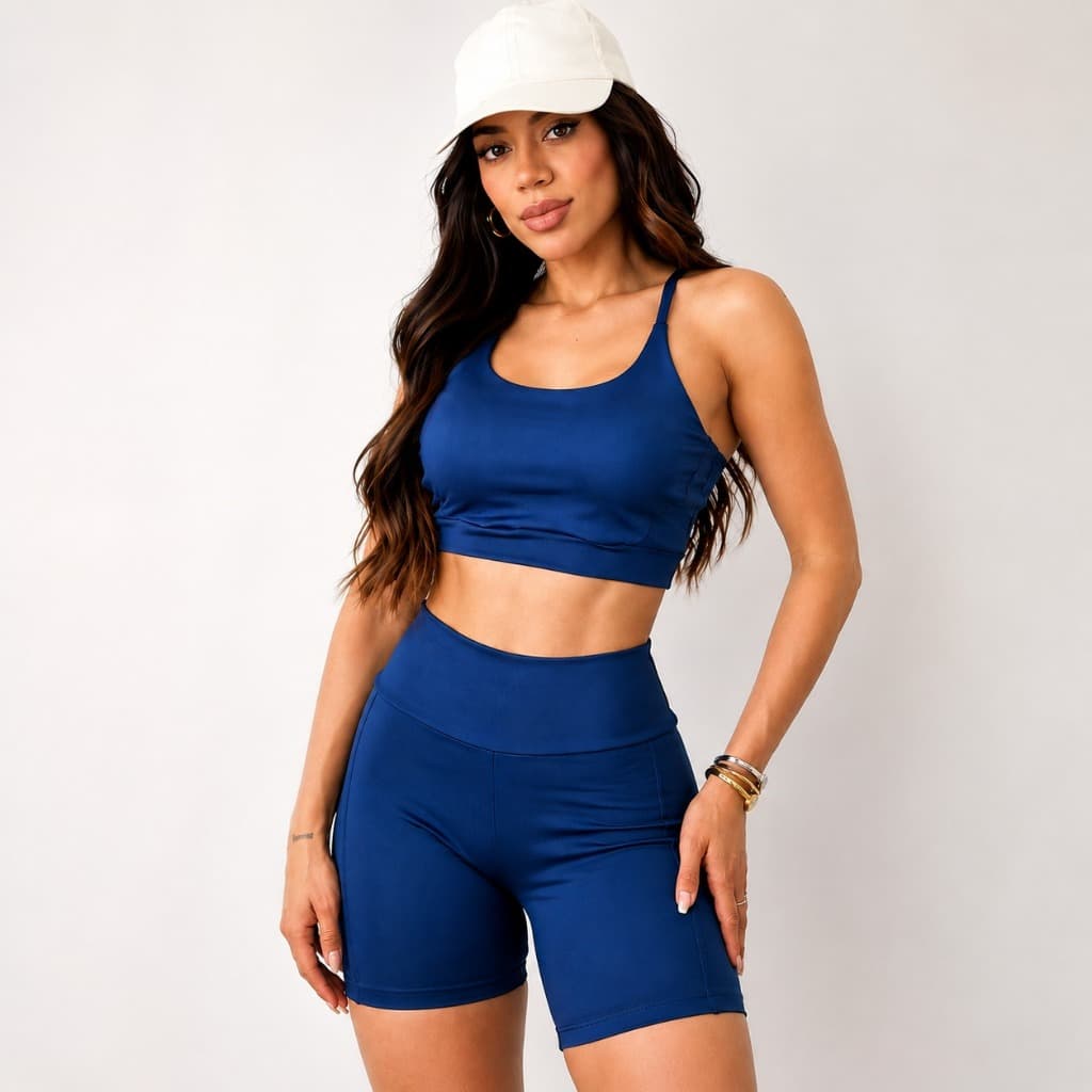 Conjunto Fitness Feminino Top e Short Cós Alto Academia Treino Roupa Feminina Esportiva Confortável